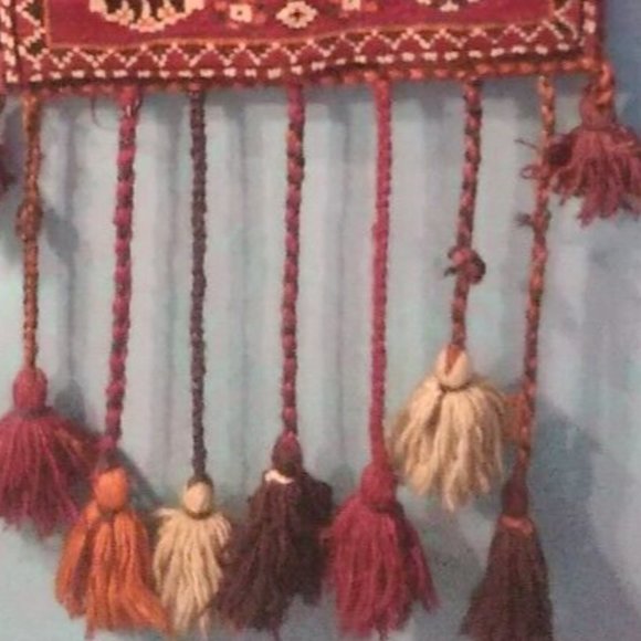 MCM Wool Tribal Tassel Afghan Carpet/Salt Bag Boho Hippie Tapestry Wall Decor - Picture 6 of 6